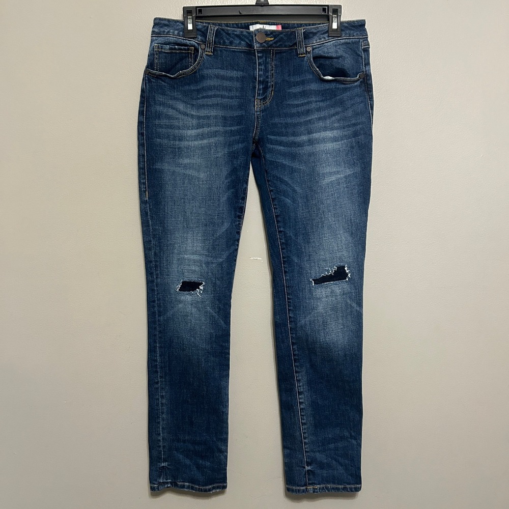 Cabi Jeans Womens 6 Blue Distressed Medium Wash Slim Boyfriend Edgy Streetwear